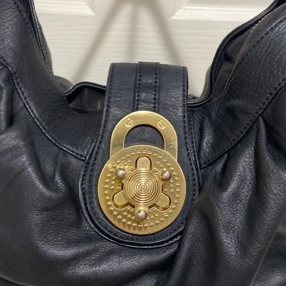 Steven Steve Madden Handbag Y2k Black Leather Turnlock Hobo Gp Metal - Picture 3 of 5